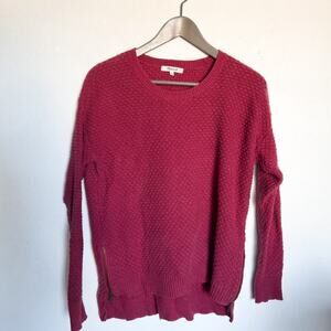 Madewell Textured Zip Side Pullover Crewneck Sweater Small Berry Pink Red